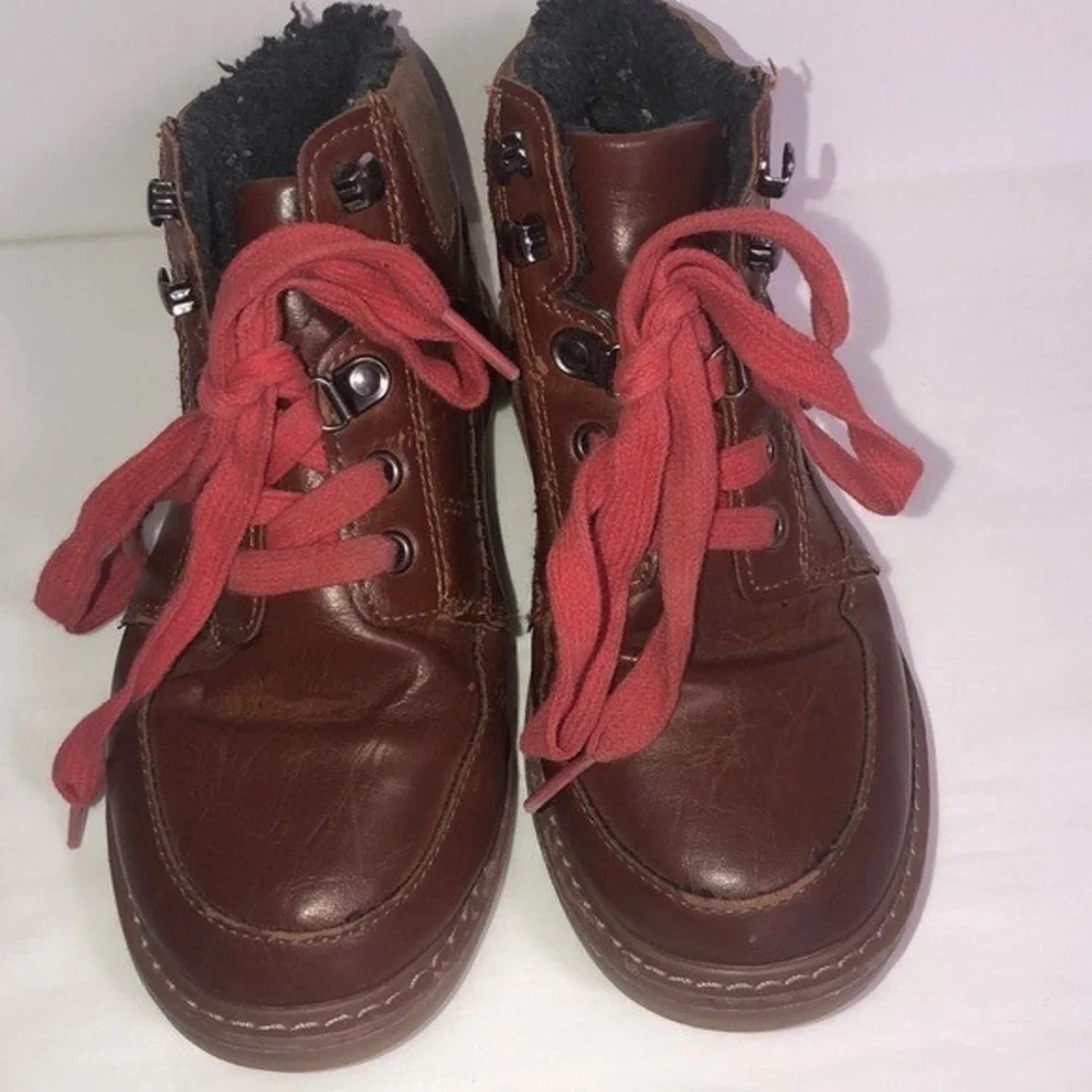 Brown Faux‎ Leather with Red Laces Boots Size 13